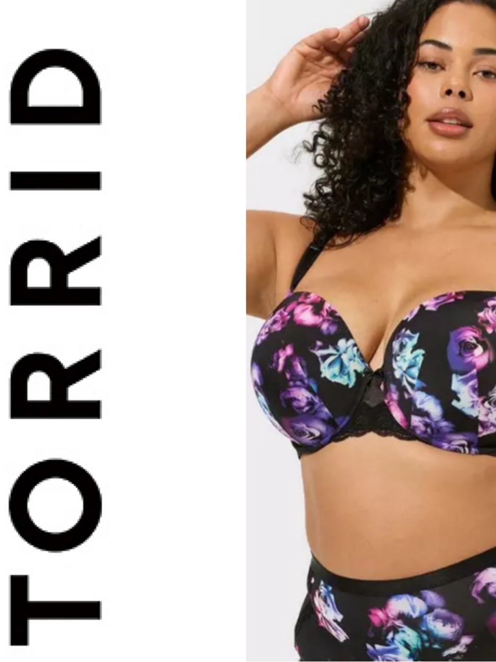 TORRID Dream Wire-Free Push-Up Bra Midnight Roses Floral Rich Black Size 40DDD